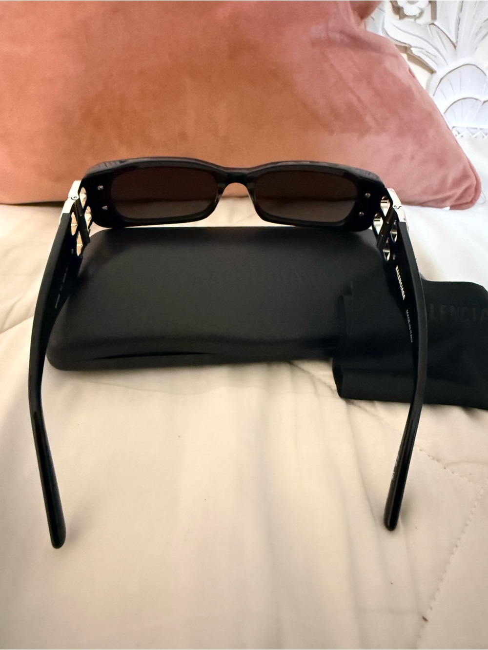 NEW Balenciaga Dynasty Crystal Black Rectangular Sunglasses - Picture 10 of 14